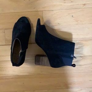 Sole Society Navy Suede Peep Toe Bootie, 6.5